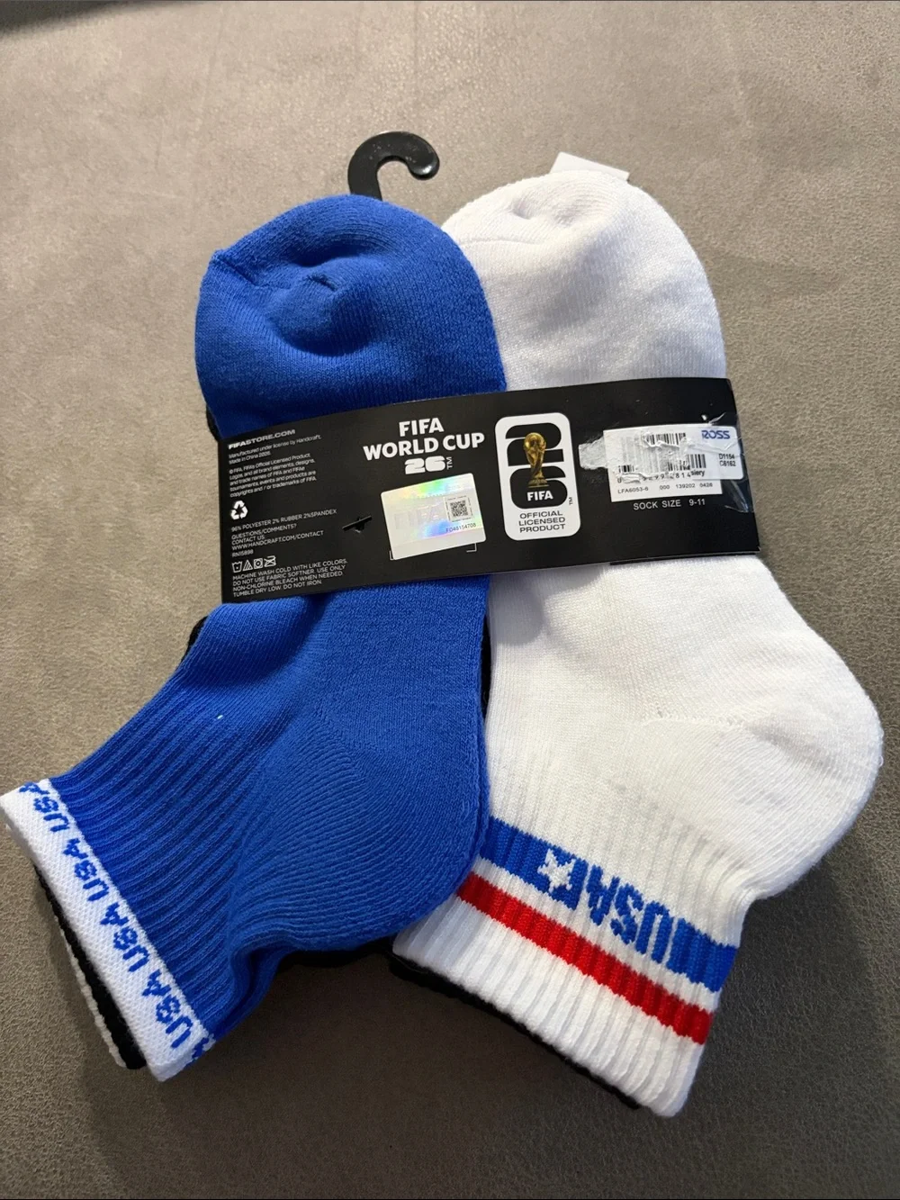 USA Flag White Crew Socks with 'USA' Lettering - Pack of 6